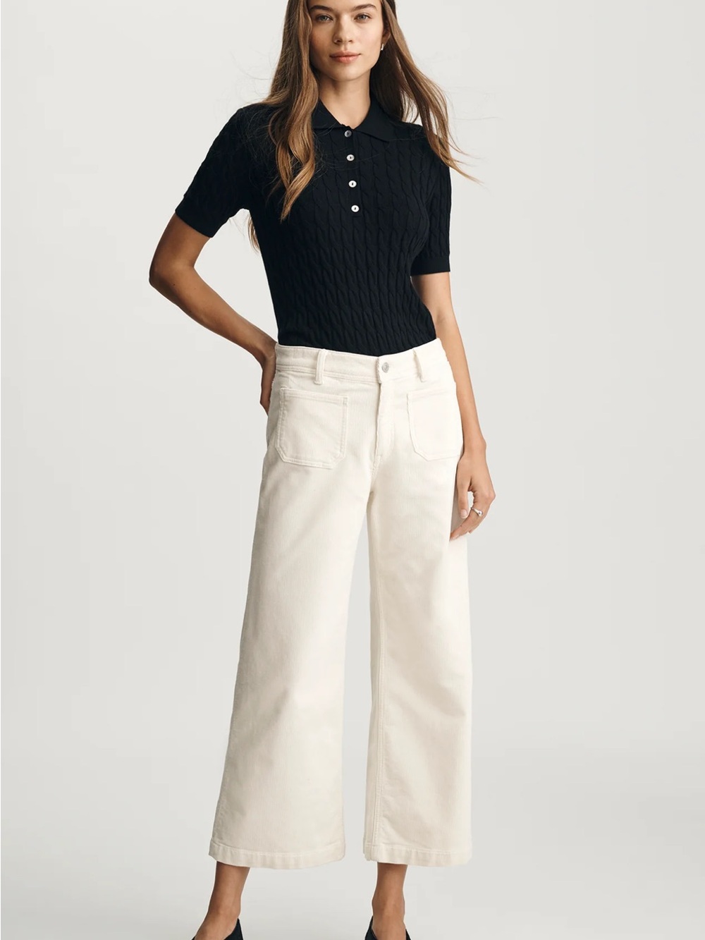 Mavi Wide-Leg High-Rise Jeans in Cream